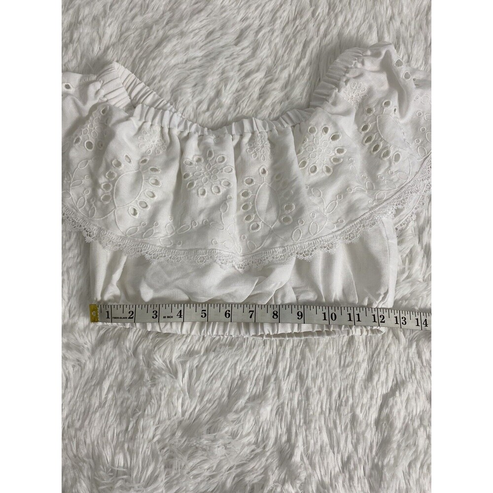 Mi Ami Francesca's White Paula Off The Shoulder Eyelet Ruffle Crop Blouse Size S - Picture 10 of 13